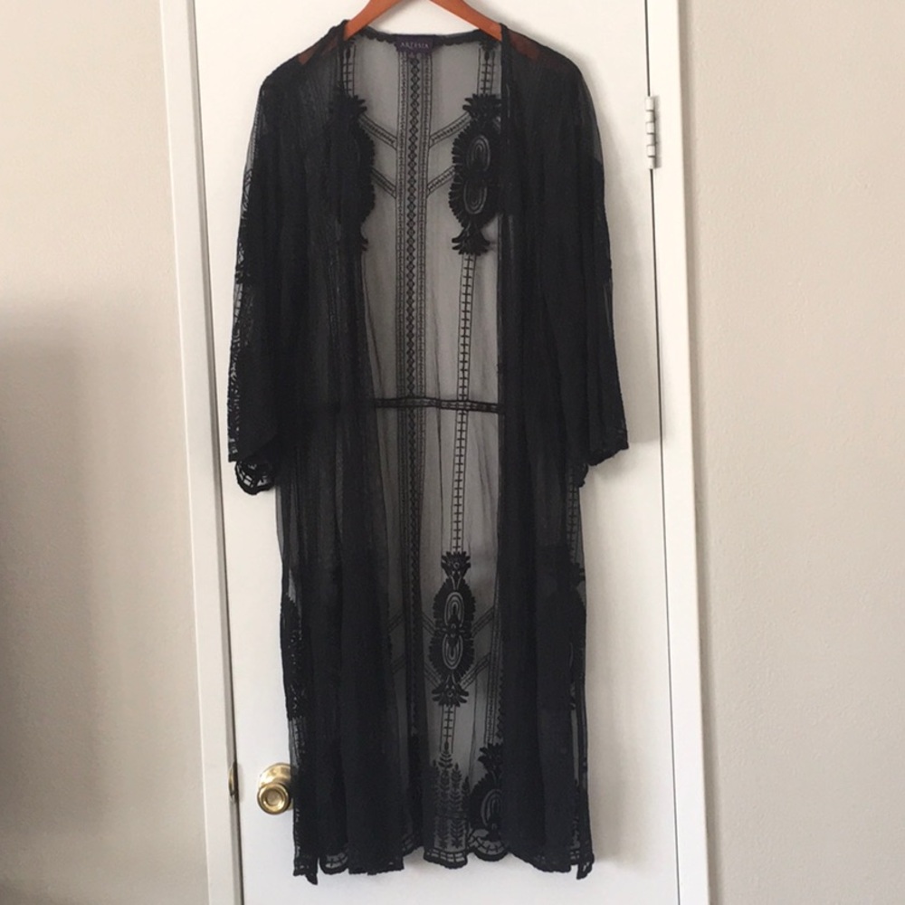 Artesia Black Boho Sheer Long Cardigan